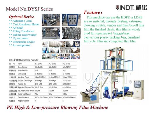 Vinot 2018 newest High Precision PP Film Blowing Machine with Max. Extrusion 30 - 110 Kg / H Model No. SJ65